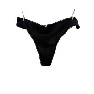 Victoria Secret Solid Black Low Cotton Thong Panty XLarge